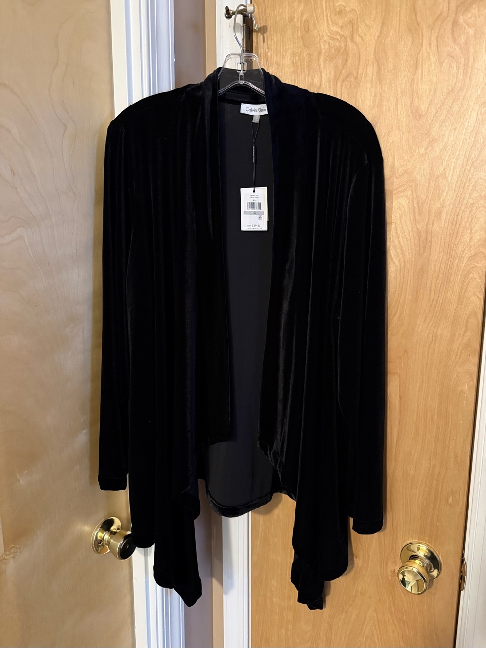 Calvin Klein Black Velvet Drape-Front Women's Cardigan